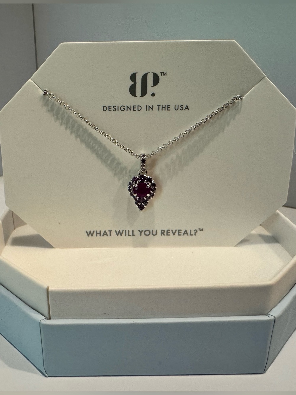 BP. Silver Necklace with Deep Pink Heart Pendant